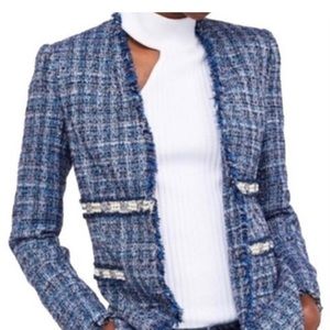Zara Blue Tweed Blazer with Gorgeous Pearl Trim